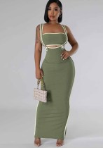 Women Sexy Suspender Bodycon Maxi Dress Solid Dress