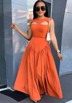 Women Summer Round Neck Hollow Maxi Sleeveless Dress