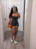 Women Sexy Ribbed Washed Suspender Romper