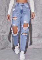 Women Ripped Washed Denim Pants