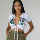 Women Cardigan Short Sleeve Printed T-Shirt