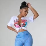 Women Cardigan Short Sleeve Printed T-Shirt