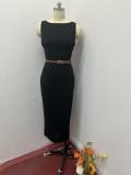 Women Solid Round Neck Sleeveless Bodycon Maxi Dress