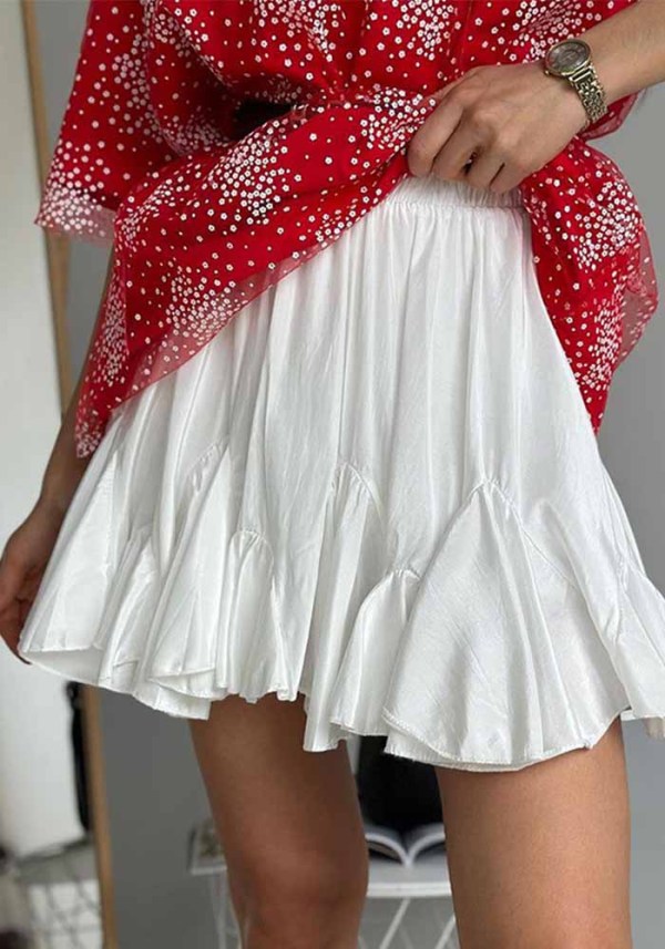 Women French Ruffle Summer Solid Elegant Irregular Pleated Skirt