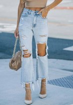 Women Washed Ripped Denim Pants
