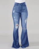 Women Stretch Ripped Denim Bell Bottom Pants