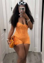 Women Sexy Ribbed Washed Suspender Romper