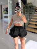 Women Solid Puffy Puff Shorts