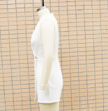 Women Solid V-Neck Two Button Career Jumpsuits