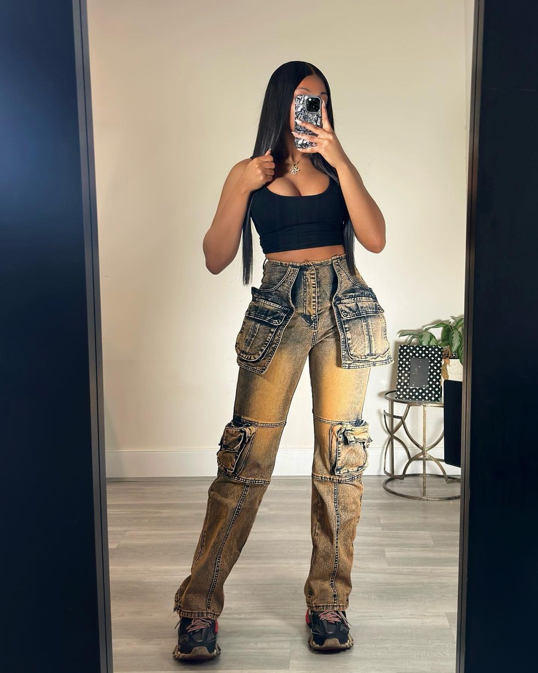 Patchwork Multi-Pocket Denim Pants for Casual Streetwear