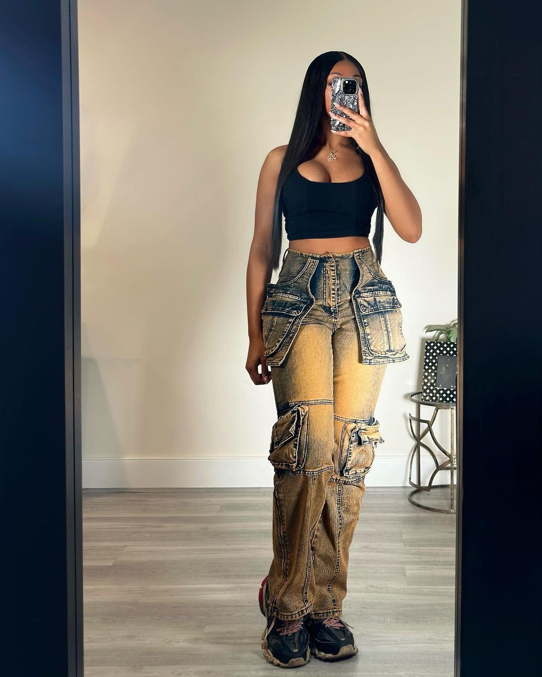 Patchwork Multi-Pocket Denim Pants for Casual Streetwear