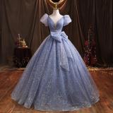 Women Formal Party Performance Blue Evening Dress（Processing time need 3-6 days）