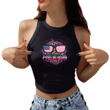 Summer American Flag Printed Black Sexy Vest Fashion Usa Tops
