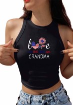 Summer American Flag Printed Black Sexy Vest Fashion Usa Tops