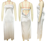 Spring Summer Chic Print Strapless Satin Dress