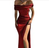 Solid Color Off Shoulder Sexy Slit Maxi Dress