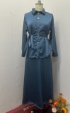 Women lace-up shirt and elegant skirt two-piece set
