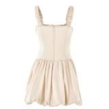 Women Casual Summer Backless Sexy Satin Bubble Skirt