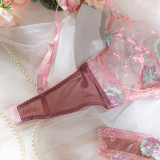 Women Lace Embroidered Bra Flower Embroidered Underwire Sexy LingerieSet
