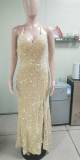 Sleeveless Backless Strap Red Deep V-Neck Sequin Dress（Processing time need 3-6 days）