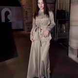 Women lace-up shirt and elegant skirt two-piece set