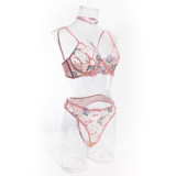 Women Lace Embroidered Bra Flower Embroidered Underwire Sexy LingerieSet