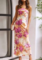 Spring Summer Chic Print Strapless Satin Dress Spring Summer Chic Print Strapless Satin Dress