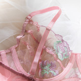 Women Lace Embroidered Bra Flower Embroidered Underwire Sexy LingerieSet