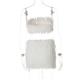 Women sexy furry chest wrap Top and Skirt two-piece set