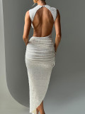Sexy Hollow Low Back Sleeveless High Slit Bodycon Long Dress