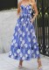 Spring Summer Women's Fashion Sexy Printed Slim Waist Strap Maxi Dress
