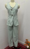 Women Summer Solid Sleeveless Vest And Pant Two-piece Set
