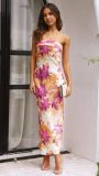 Spring Summer Chic Print Strapless Satin Dress