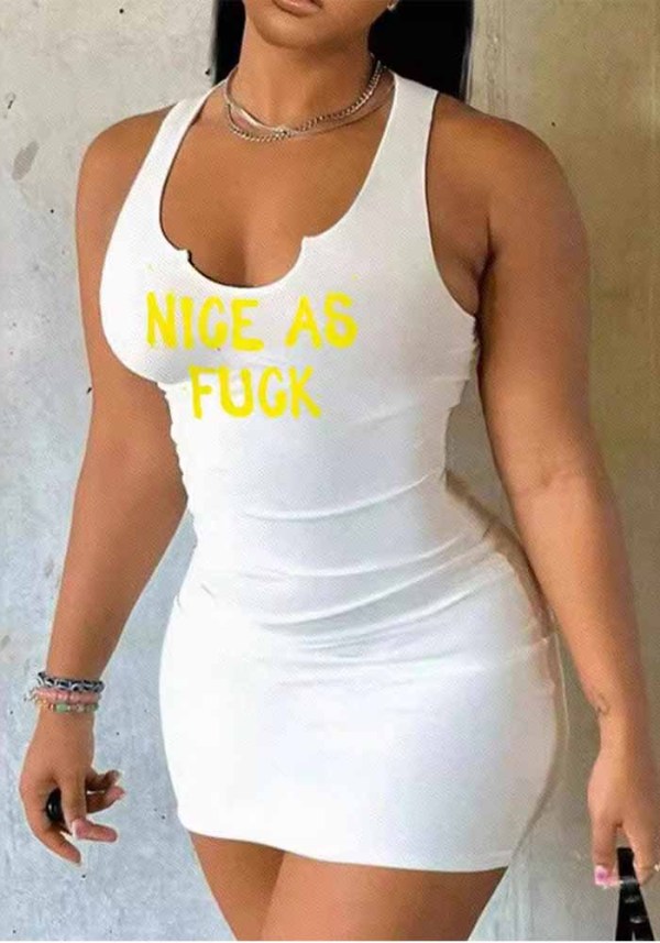 Trendy Letter Printed Sleeveless Bodycon Dress