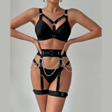 Women metal chain bandage steel ring push-up sexy lingerie uniform Sexy LingerieSet