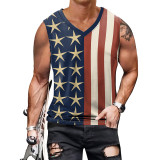 Summer Men's Vest Men's Star Stripe Print V-Neck Sleeveless Top