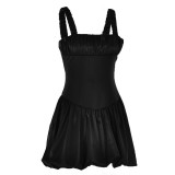 Women Casual Summer Backless Sexy Satin Bubble Skirt