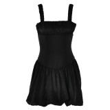 Women Casual Summer Backless Sexy Satin Bubble Skirt