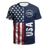 Men's American Flag Print T-Shirt Round Neck Short Sleeve Top