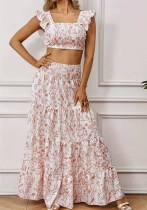 Square Neck Crop Top Printed Skirt Two Piece Set Square Neck Crop Top Printed Skirt Two Piece Set