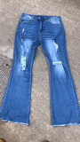 Women Stretch Ripped Denim Bell Bottom Pants