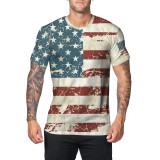 Men's American Flag Print T-Shirt Round Neck Short Sleeve Top