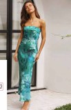 Spring Summer Chic Print Strapless Satin Dress