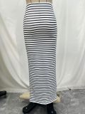 Spring Women's Knitting Stretch Stripe Slim Long Skirt