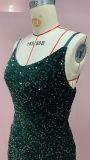 Summer Women's High Waist Sexy Fashion Straps Sequin Slit Dress