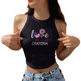 Summer American Flag Printed Black Sexy Vest Fashion Usa Tops