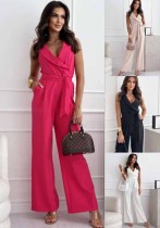 Career V-Neck Sleeveless Belt Slim Waist Jumpsuit Career V-Neck Sleeveless Belt Slim Waist Jumpsuit