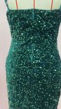 Summer Women's High Waist Sexy Fashion Straps Sequin Slit Dress
