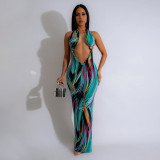 Women Sexy Backless Halter Neck Maxi Dress