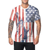 Men's American Flag Print T-Shirt Round Neck Short Sleeve Top